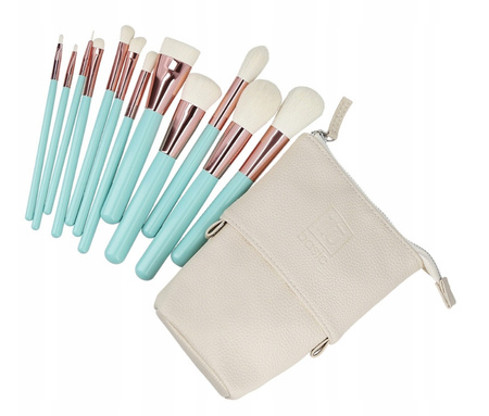 ilu Basic Set Makeup Brushes Zestaw 12 pędzli do makijażu turkusowe + etui