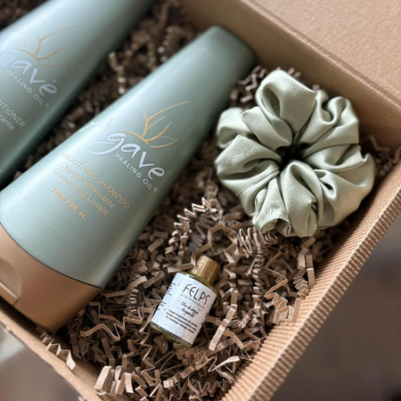 Zestaw prezentowy po keratynie AGAVE szampon odżywka olejek gumka jedwabna