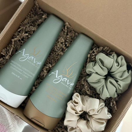Zestaw prezentowy po keratynie AGAVE szampon odżywka 2x gumka jedwabna