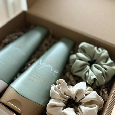 Zestaw prezentowy po keratynie AGAVE szampon odżywka 2x gumka jedwabna