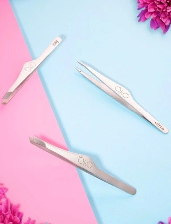 Profesjonalna pęseta do brwi ze skośnymi końcówkami 02 ręcznie ostrzona OkO